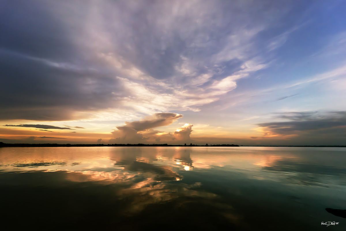 Color print of the August 8, 2026 Merritt Island Wildlife Refuge sunrise, glassy water reflecting clouds